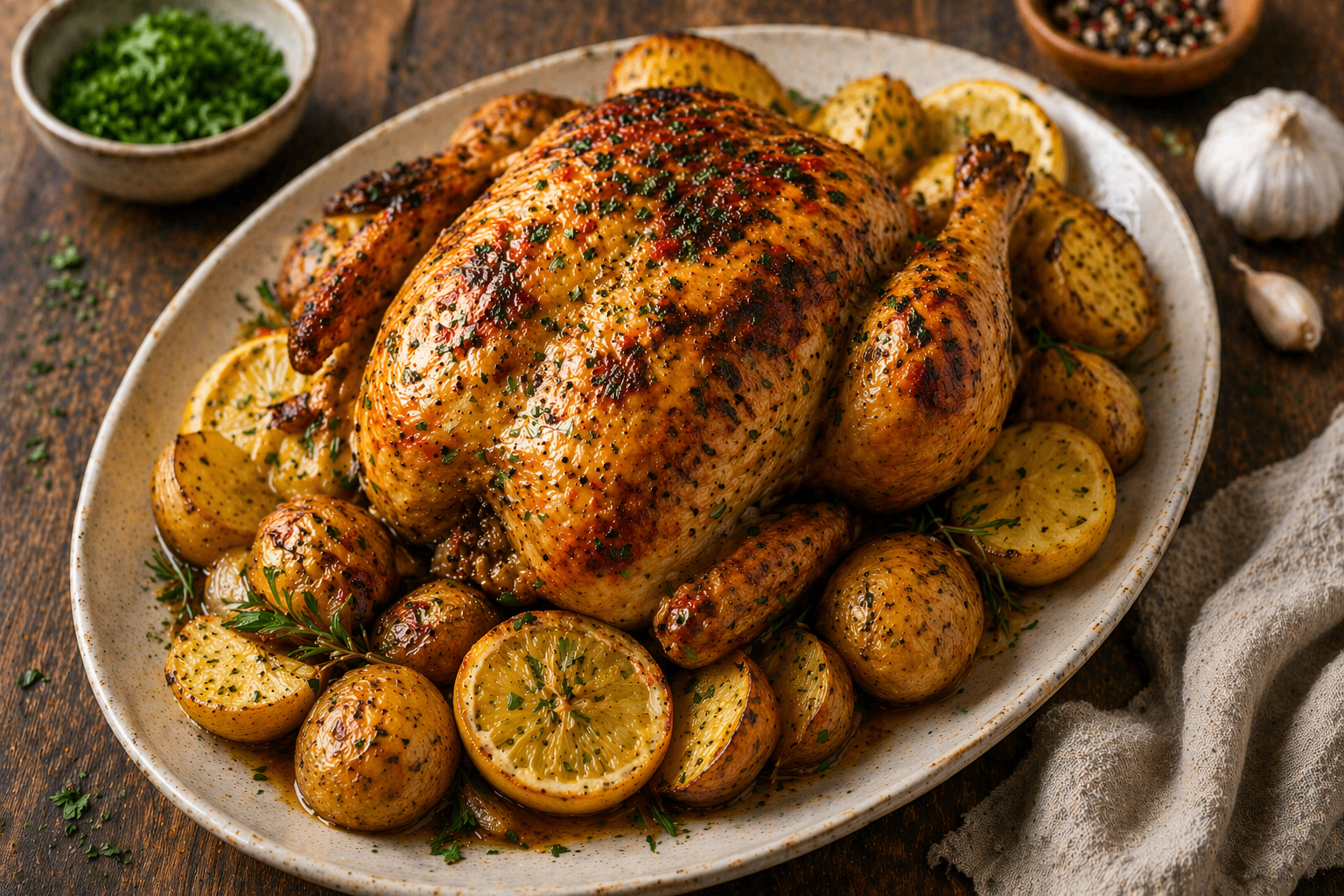 Lemon Herb Roast Chicken with Potatoes